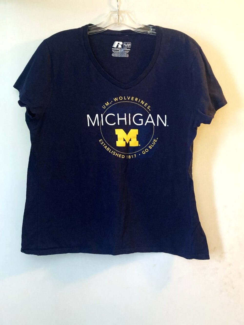 New Russell Women's "University of Michigan" V-Neck T-shirt XL